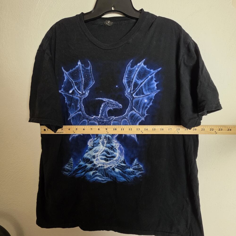 Men's Dragon Graphic Print Black Cotton Jersey Crew Neck Tee Short Sleeve XL - Picture 2 of 4